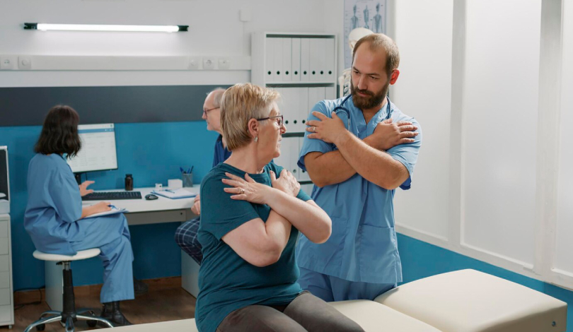 Elderly patients receive physiotherapy treatment at a rehabilitation centre