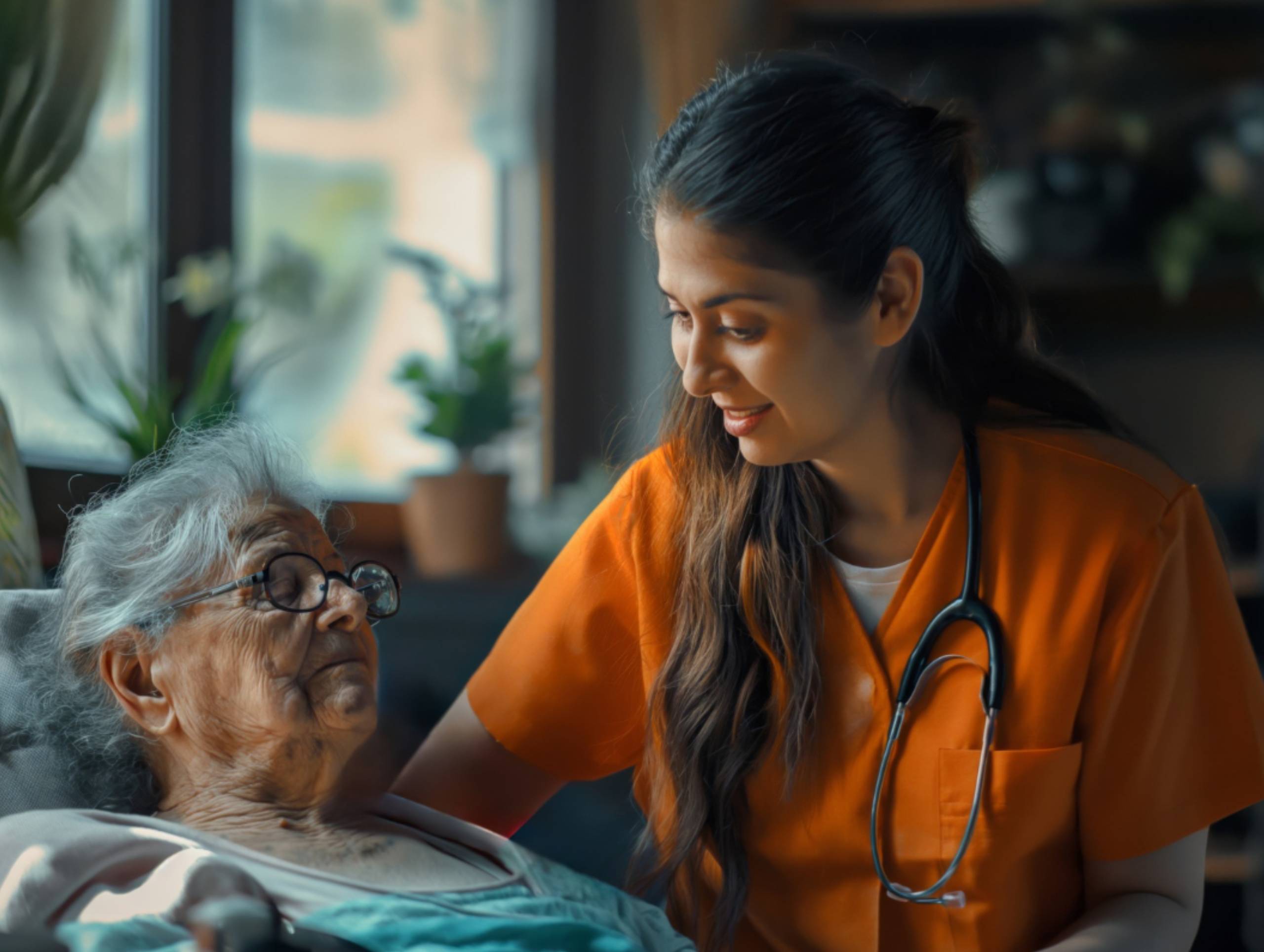 Elderly resident with caregiver at dementia care home in Delhi NCR