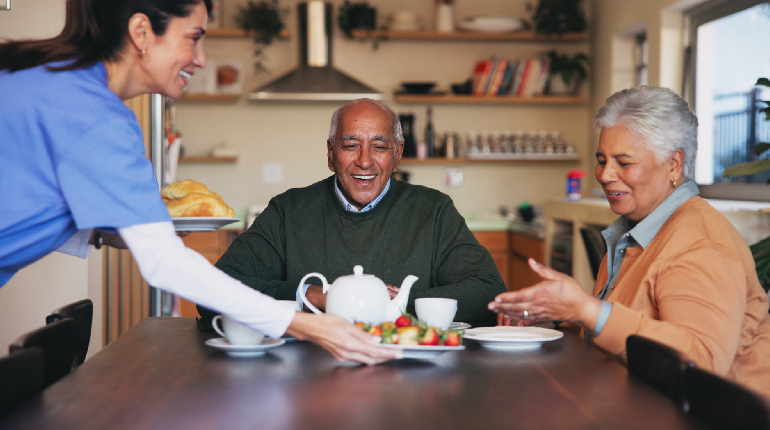 A senior resident enjoying a heart-healthy meal at an old age home for hypertension patients in India