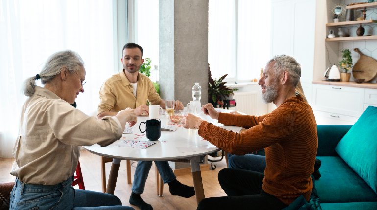 An independent senior resident socializing happily at a premium senior day care centre